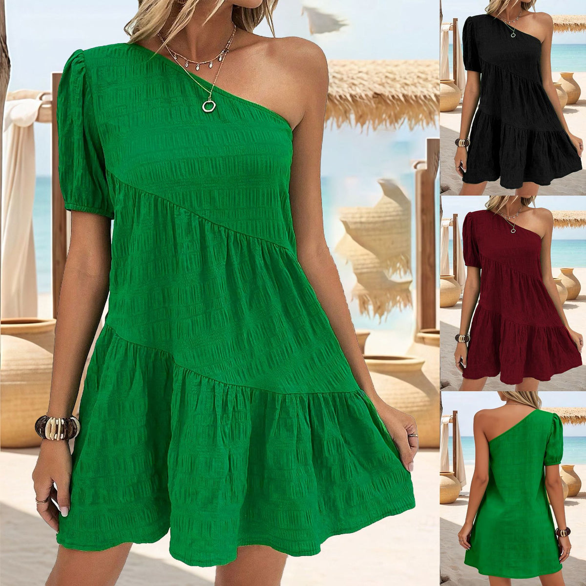 Stylish and Elegant Solid-color Off-shoulder Plus-size Womens Dress