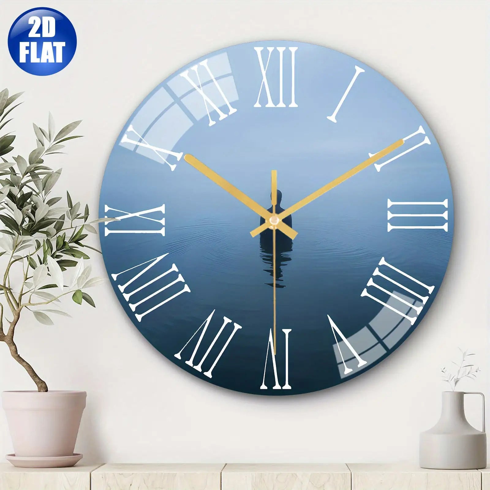 Large Glass Wall Clock with Roman Numerals & Minimalist - Quartz Movement, Large White Hands, Golden Hands & Bezel, Glass Face - Anniversary Gift for 20th Year, Wedding,, & Office Decor (Manual