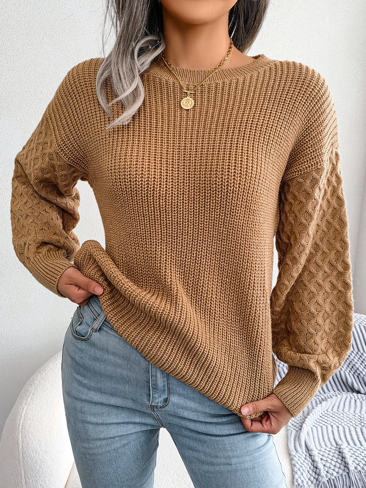 Casual Lantern Sleeve Knitted Sweater