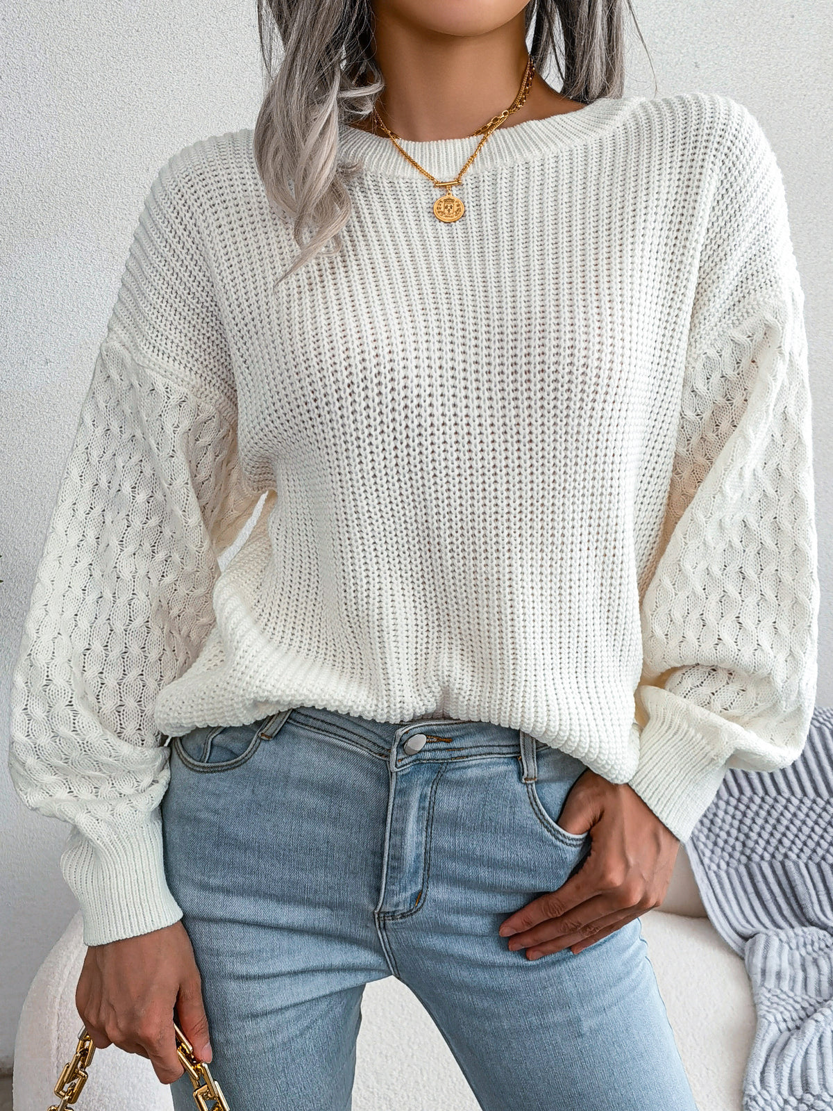 Casual Lantern Sleeve Knitted Sweater
