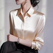 Turn-down Collar Versatile Long-sleeve Button-up Shirt For Women