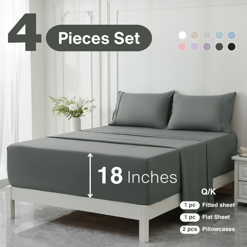 3/4pcs 18 Inch Extra Deep Pocket Bed Sheets Sets, Fits Deep Mattress, Breathable & Cooling Bed Sheets, Hotel Luxury Bed Sheet Set
