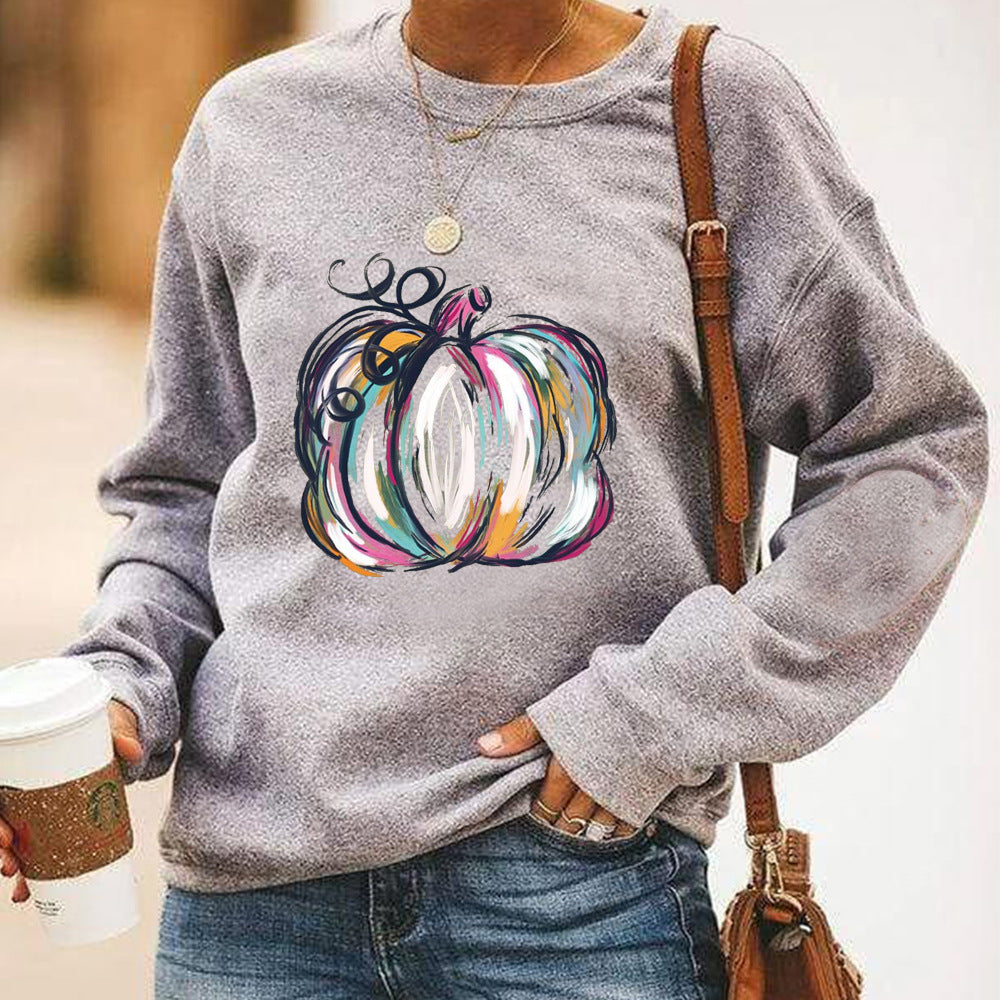 Halloween Pumpkin Print Casual Long Sleeve Hoodie