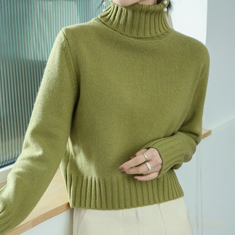 Women's High-neck Loose Slim-fit Lapel Wool Sweater Base Layer