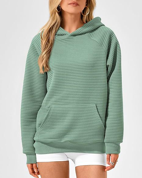 Women's Long Sleeve Hooded Plaid & Stripe Pullover Top