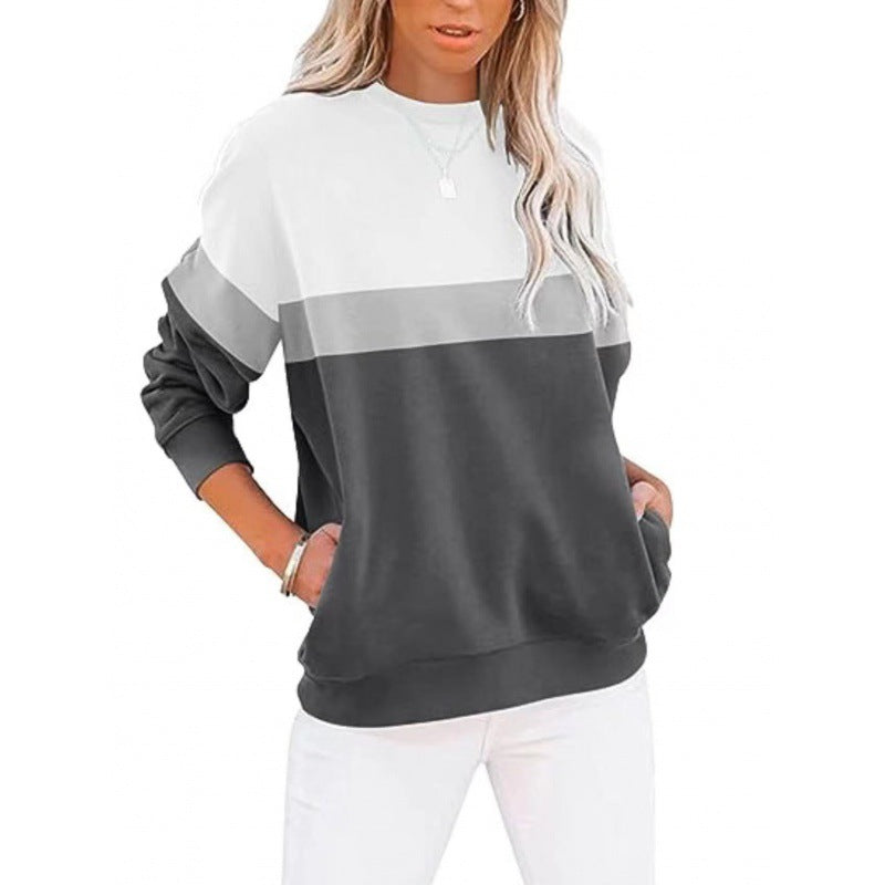 Women's Color-Block Long Sleeve Casual Sports Pullover Sweater