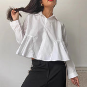 French-style Relaxed-fit White Lapel Shirt For Women