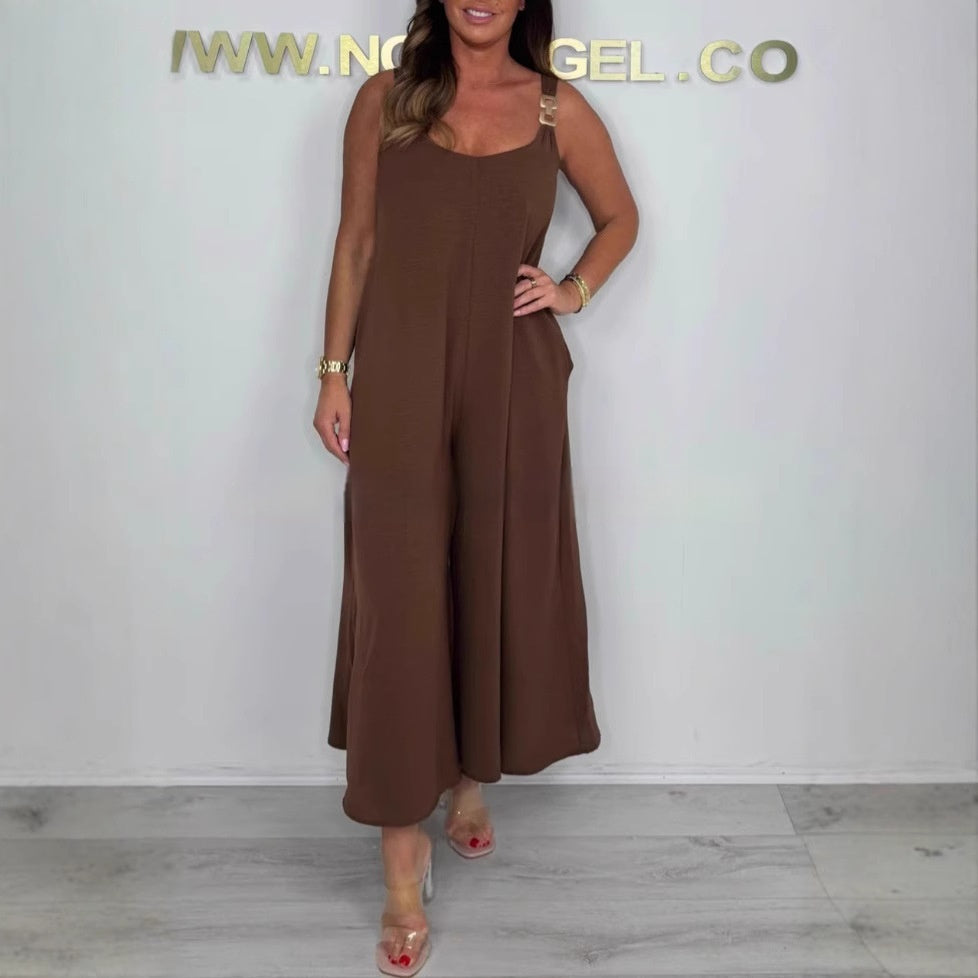 Solid Casual Sling Wide-Leg Jumpsuit