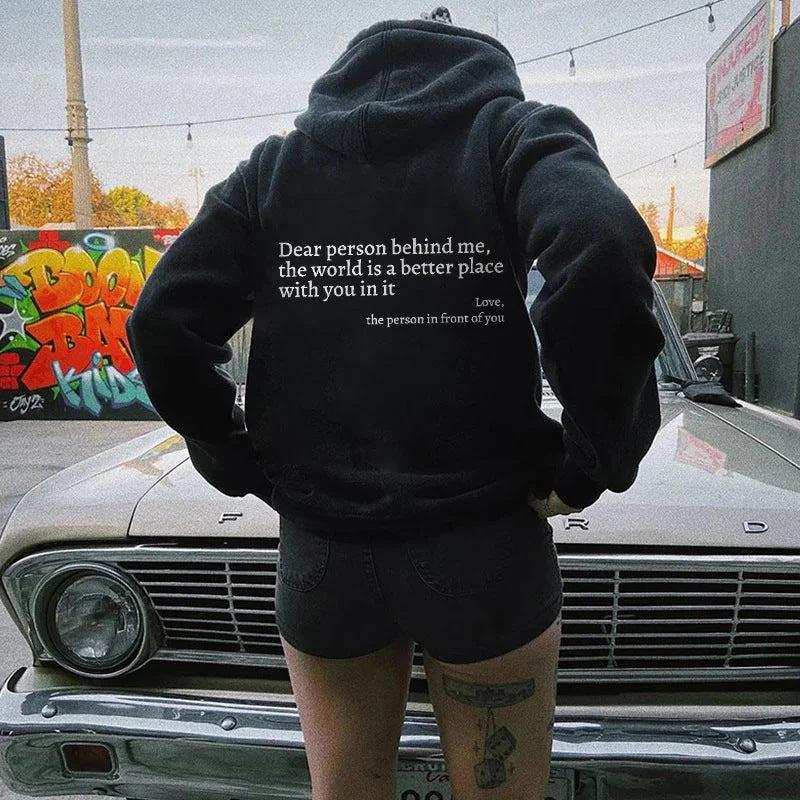 Okay Letter Print Casual Loose Hoodie