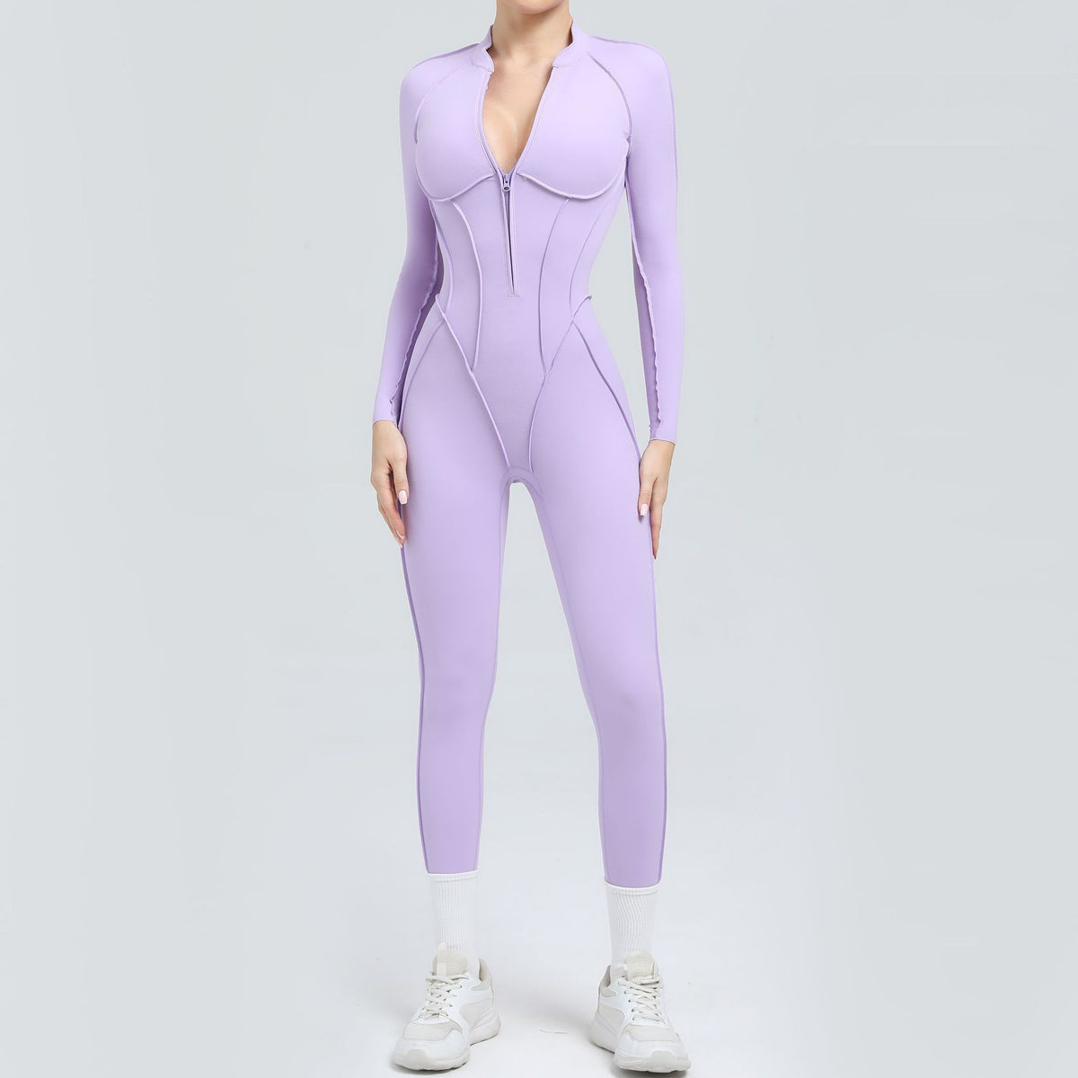 Women's Half-Zip Long Sleeve Yoga Jumpsuit