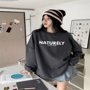 Cozy Fleece-Lined Letter Print Loose Long Sleeve Sweater