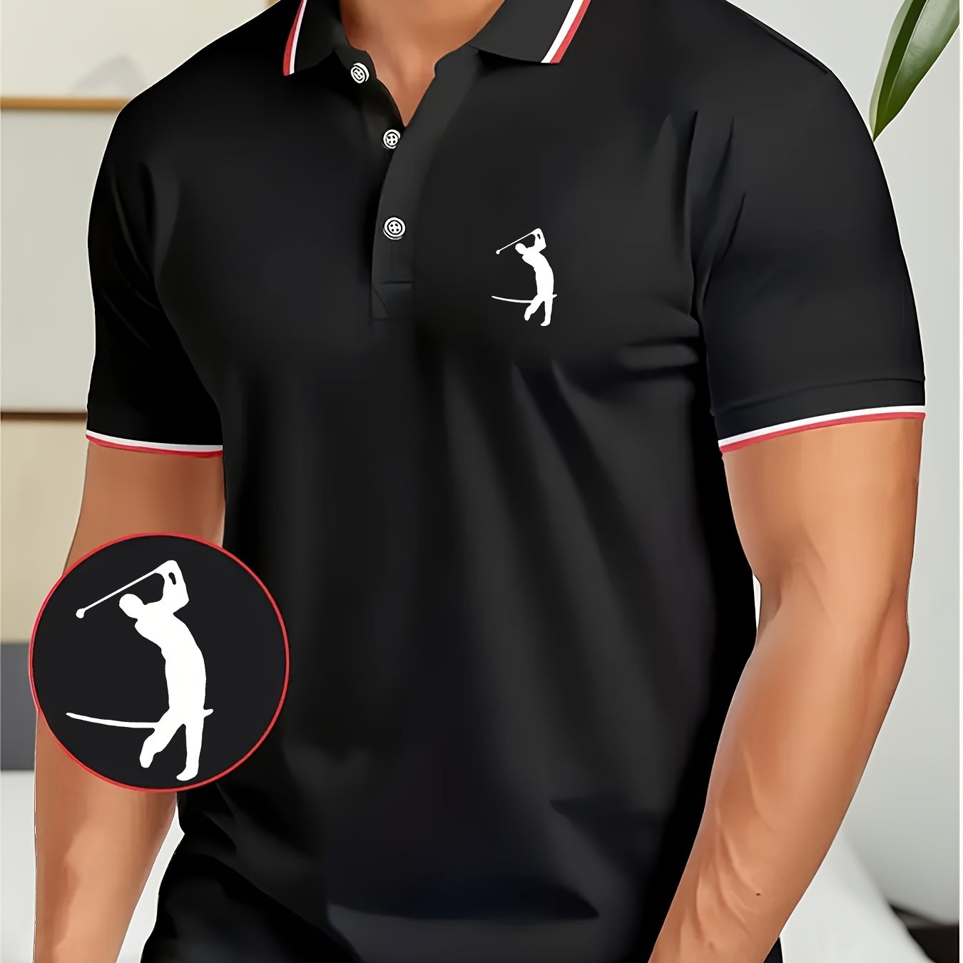Men's Golf-Themed Short Sleeve Polo Shirt – Soft Fabric, Casual & Business Casual