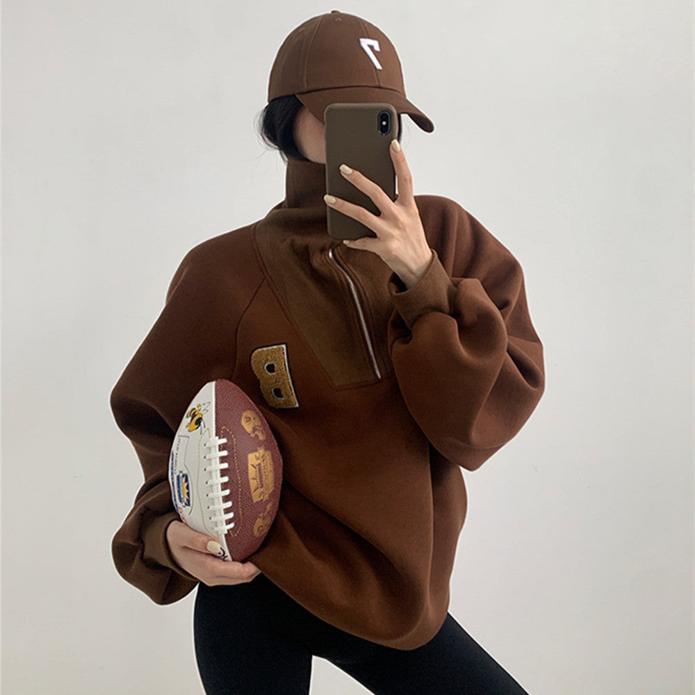 Retro American Polo Collar Sweatshirt