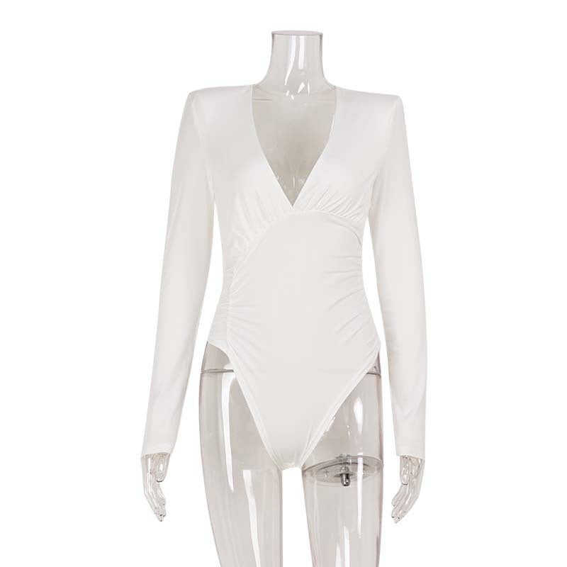 Chic Deep V Padded Shoulder Slimming Bodysuit