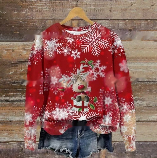 Women's Festive Holiday Print Crewneck Christmas Sweater
