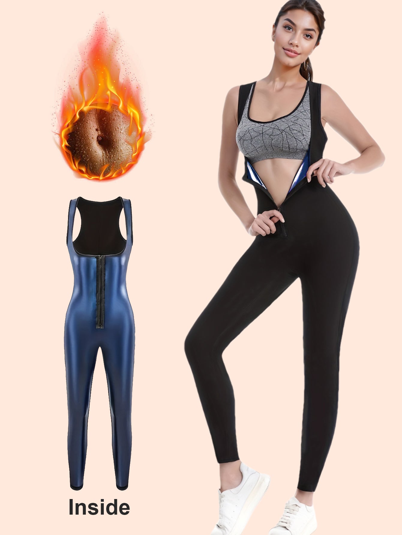 Sauna Suit For Women Sleeveless Tank Top Jumpsuit With Zipper, Sweat Waist Trainer Weight Loss Belly Fat Burner