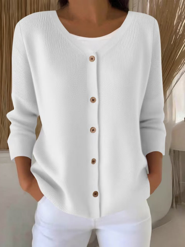 Womens Knitted Sweater V-neck Button-up Cardigan Womens Top