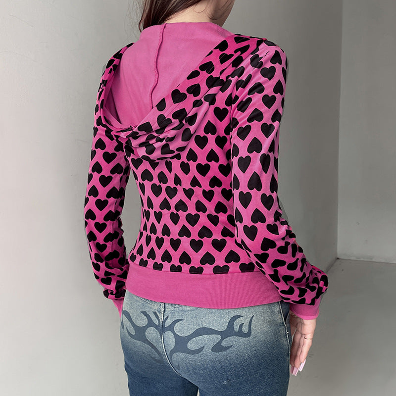 Chic Suede Love Heart Slim-Fit Women's Hooded Coat