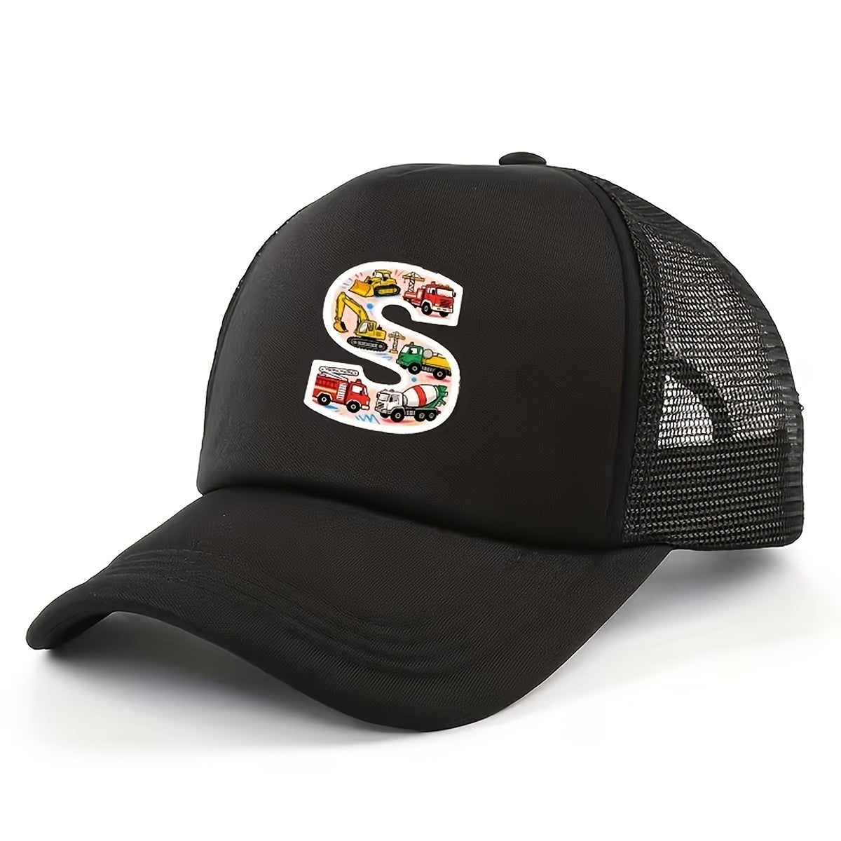 Adjustable Construction Vehicle Printed Trucker Hat for Kids