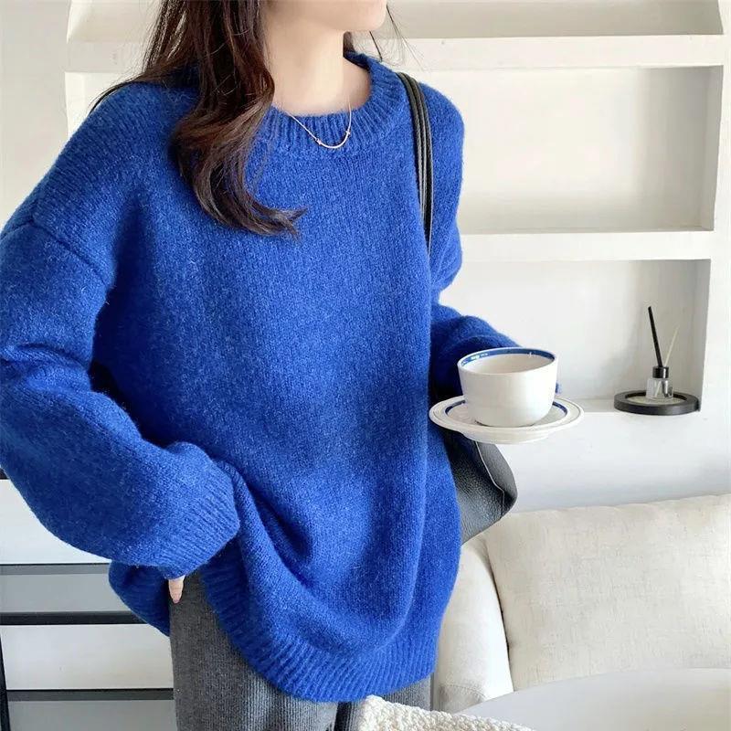 Thickened Loose-fitting Crew-neck Laid-back Style Sweater for Women