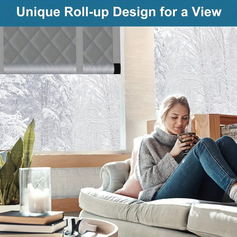 Roll-up Thick Insulated Door Curtain, Block Cold Wind Save Heating Cost, Dual Installation Windproof Thermal Door Drape for Yard Home Garage Balcony