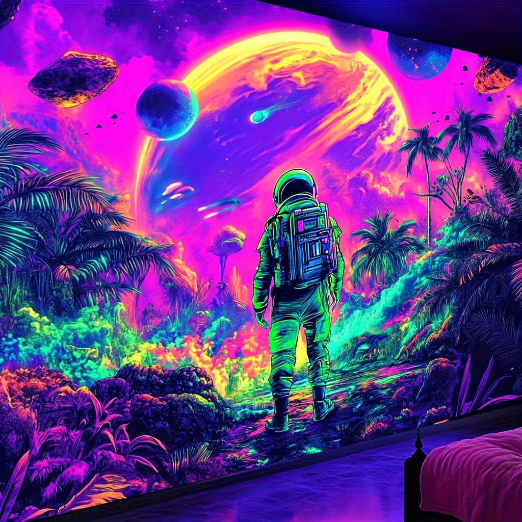Glow in the Dark Interstellar Astronaut Tapestry UV Reactive Wall Hanging