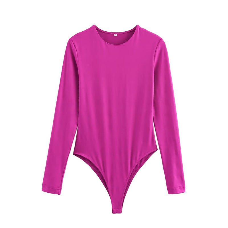Women's Long-Sleeve Pleated Bodysuit Sleek Commuter Romper
