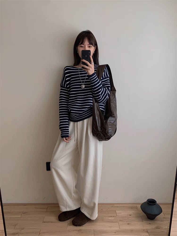 Korean-style Striped Knitted Casual Sweater Top for Women