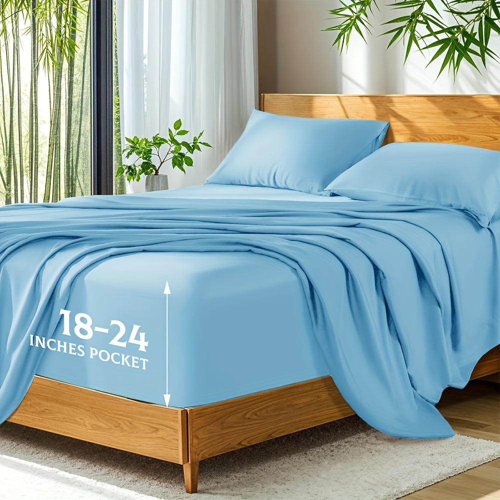 Queen Size Bamboo Sheets - Cooling Breathable Moisture-Wicking Bed Sheets with Deep Pockets, All-Season Luxury Bedding Set for Hot Sleepers