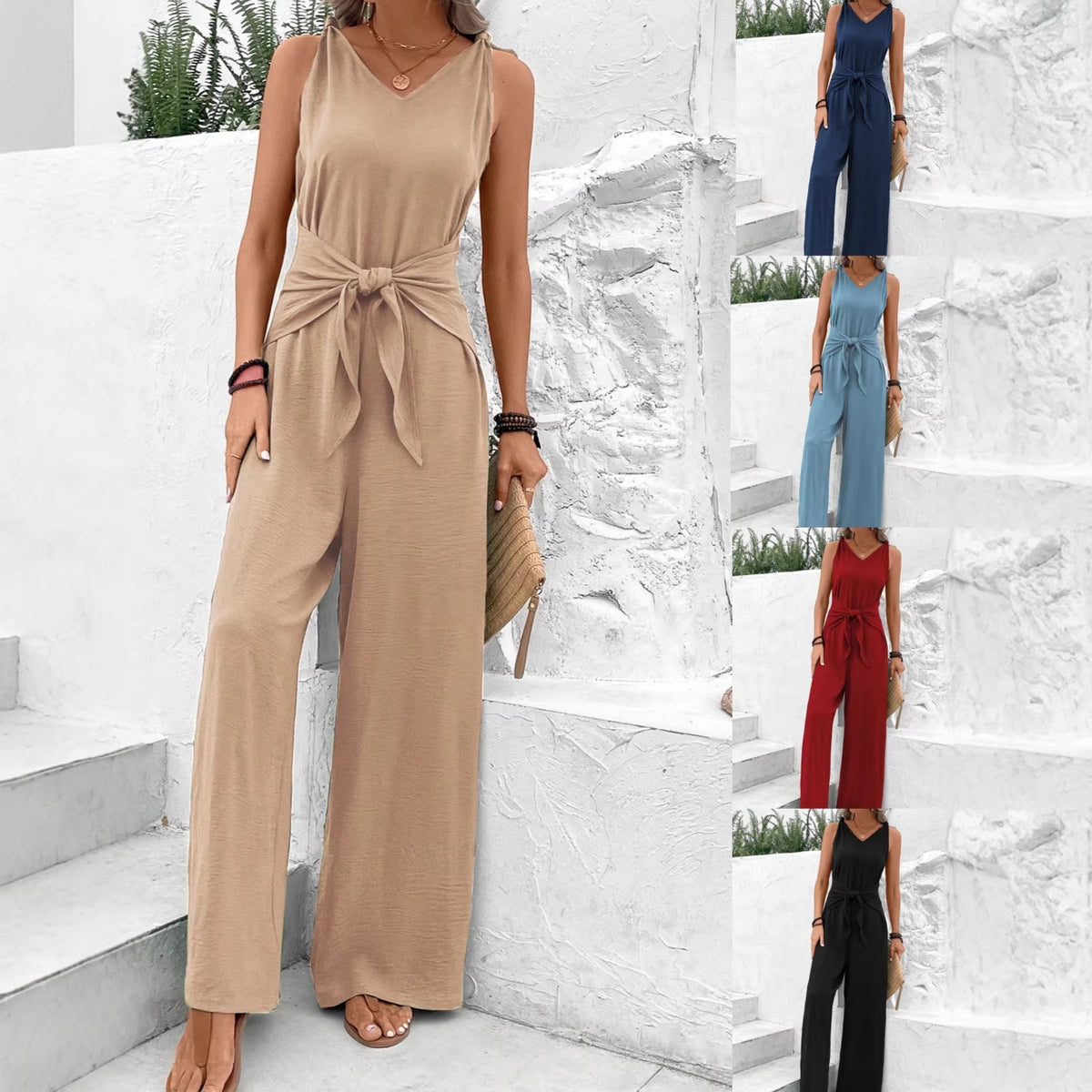 Chic Crisscross Tie-Up Sleeveless Wide-Leg Jumpsuit