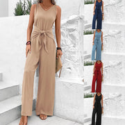 Chic Crisscross Tie-Up Sleeveless Wide-Leg Jumpsuit
