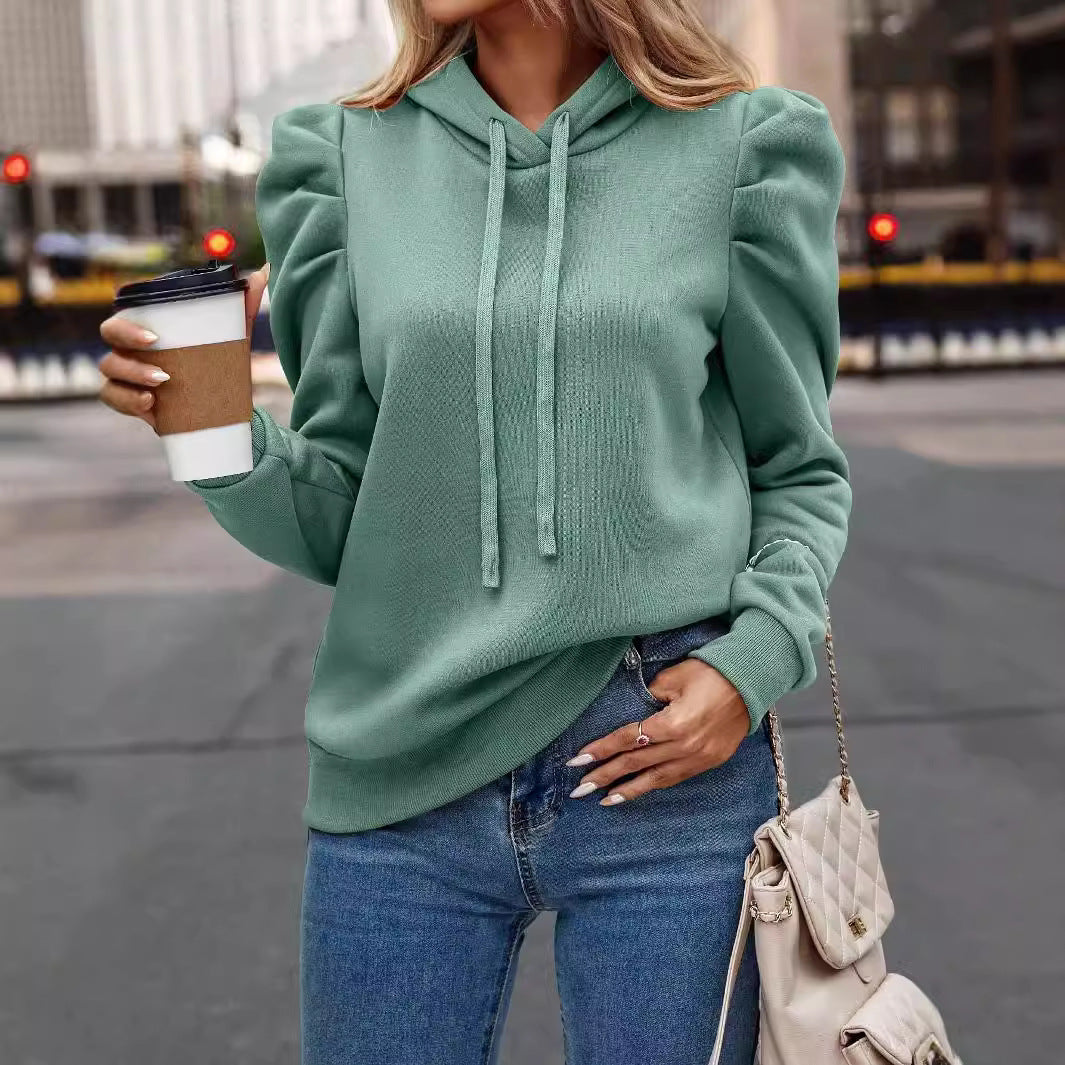 Casual Hooded Solid Color Women's Sweatshirt