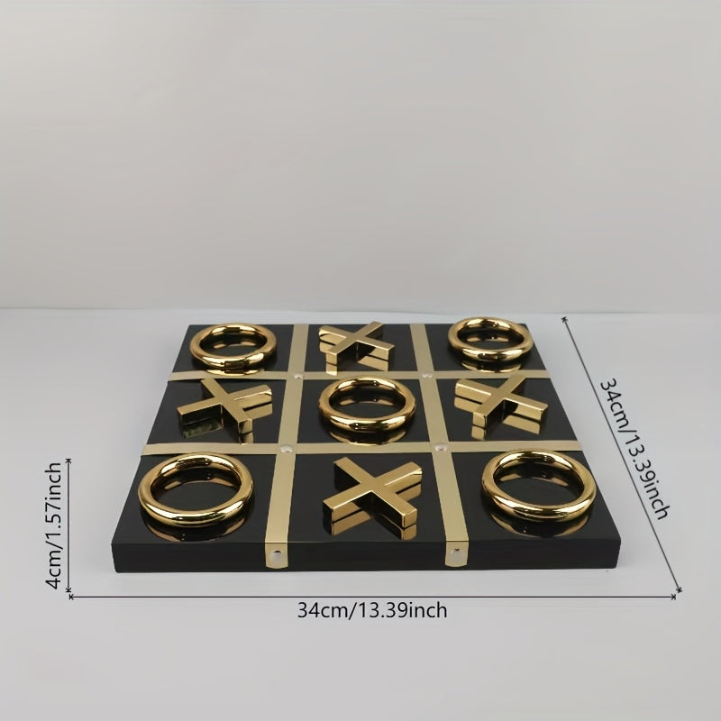 1pc Extra Large Tic-Tac-Toe/Chess Board Set - Heavy-Duty Metal & Wood, Black & Golden X/O Pieces - Elegant Game Board for Home, Office, Living Room, Game Room - No Power Needed, Easy Assembly…