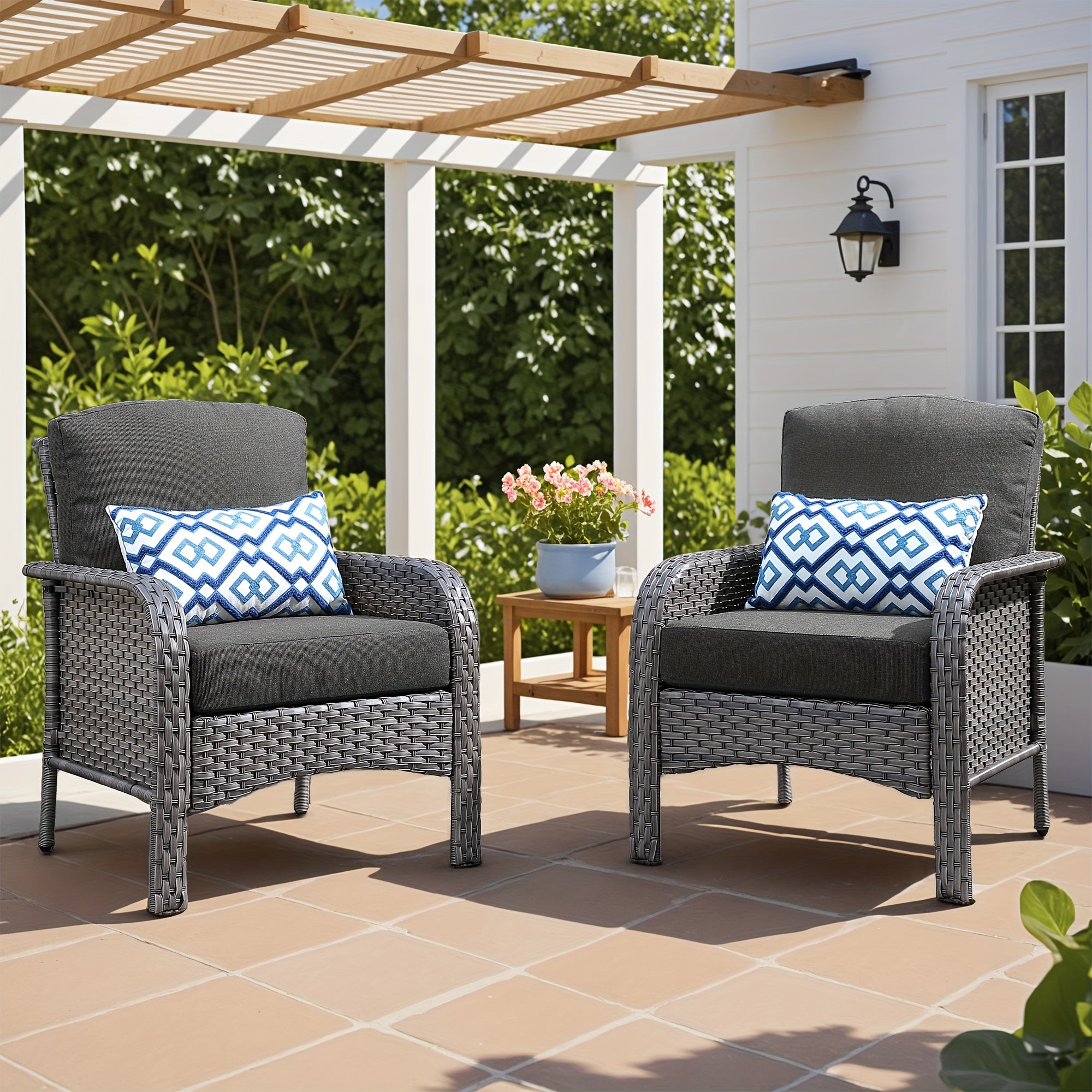 Outdoor Wicker Furniture Collection: Loveseat, Swivel Rocking Chairs, Patio Chairs, Rectangular Table, And Optional Side Table. Made with PE Rattan, Suitable for Patio, Backyard, Pool, Or Garden
