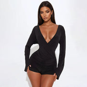 Sexy Deep V-Neck Slim-Fit Flared Winter Jumpsuit