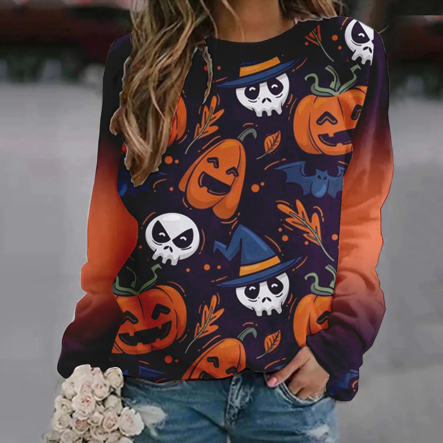 Women's Halloween Printed Raglan Sleeve Sweater