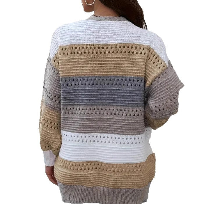 Autumn New Knitted Casual Cardigan Hollow-out Loose Womens Long-sleeve Sweater