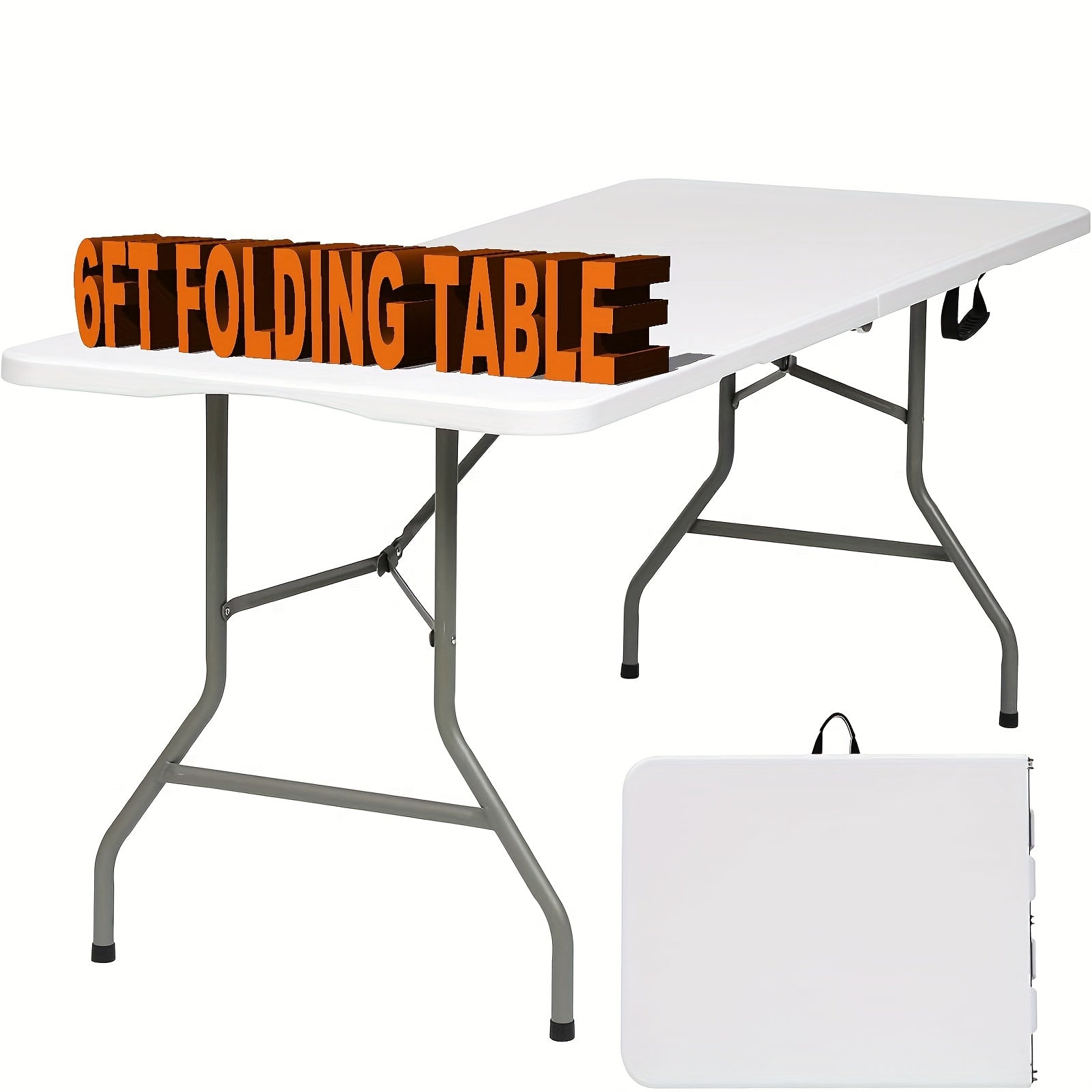 Heavy-Duty 4ft/6ft Folding Table with Handle, Portable 6 Foot Plastic Folding Table for Easy Storage, Rectangular Banquet Table for Camping, Picnics, Parties & Indoor Events, White