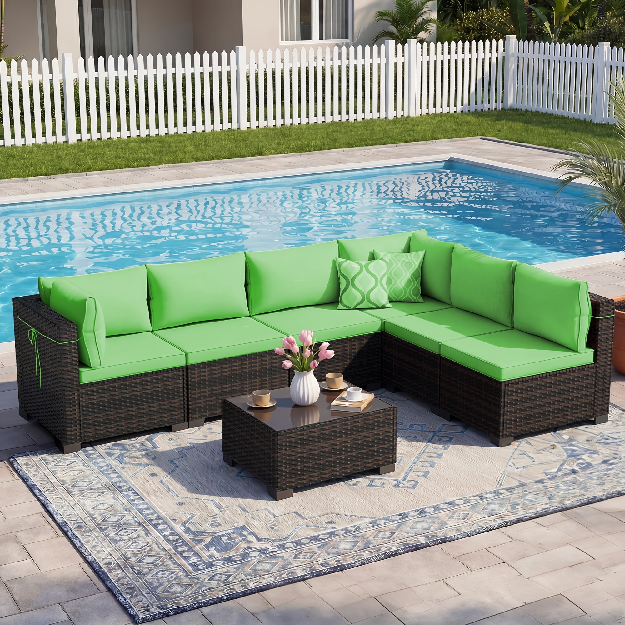 [Outdoor Patio Sets] LEVELEVE 6/7/9pcs All-Weather Outdoor Patio Furniture Sets, Rattan Conversation Sectional Set, Manual Weaving Wicker Patio Sofa with Tea Table