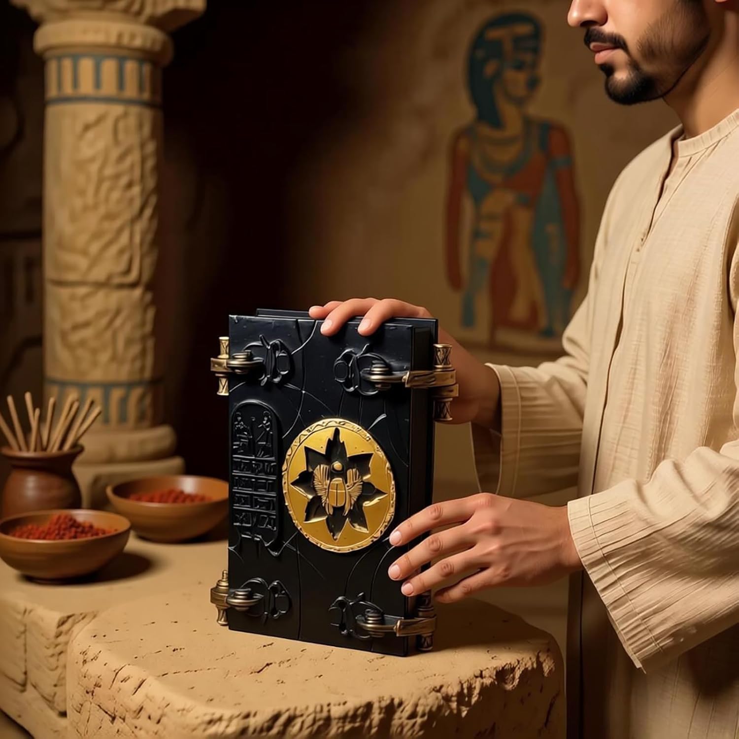 Handcrafted Egyptian Book Sculpture Resin Figurine with Key