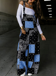 Retro Color Block Loose Wide-Leg Overalls