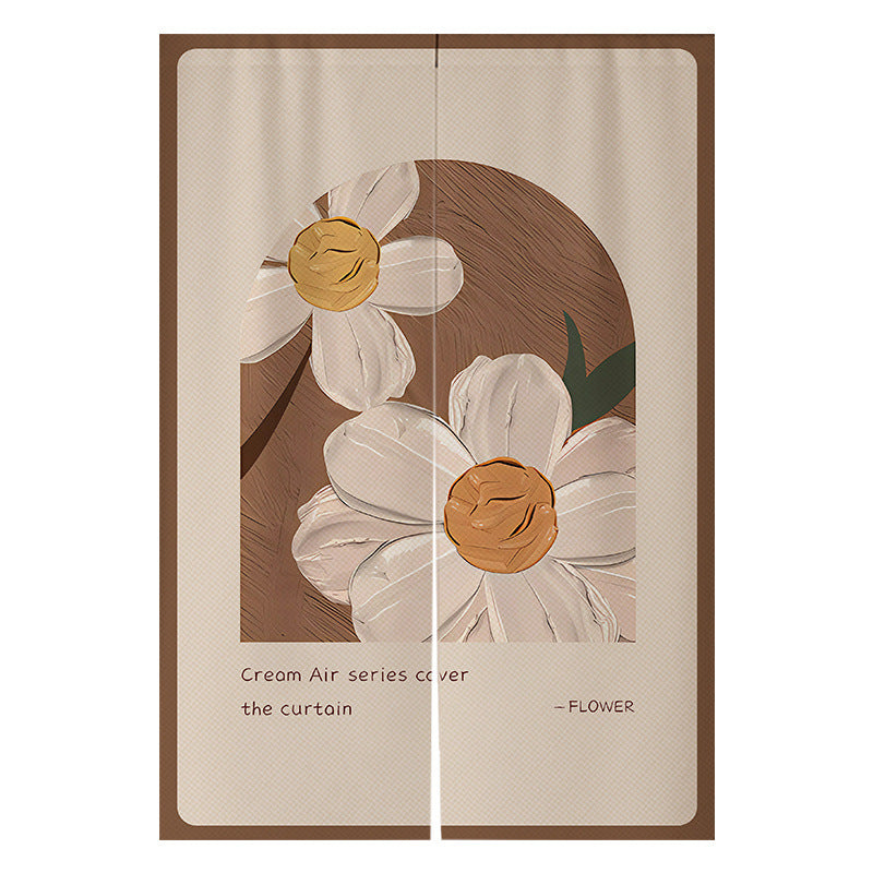 Cream Flowers Simple Door Curtain Bathroom Windshield