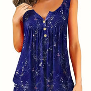 Floral Print A-Line Sleeveless Top – Stretchy, Elegant Fit