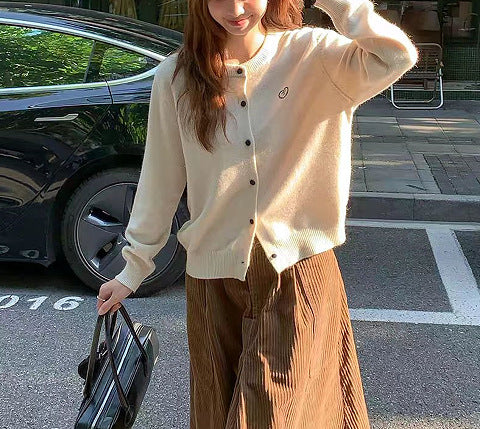 Korean Style Original Round Neck Lazy Knitted Open Sweater