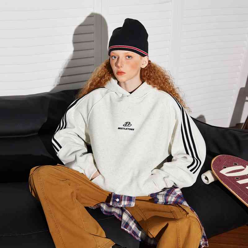 Women's Retro Striped Raglan Hooded Sports Sweater