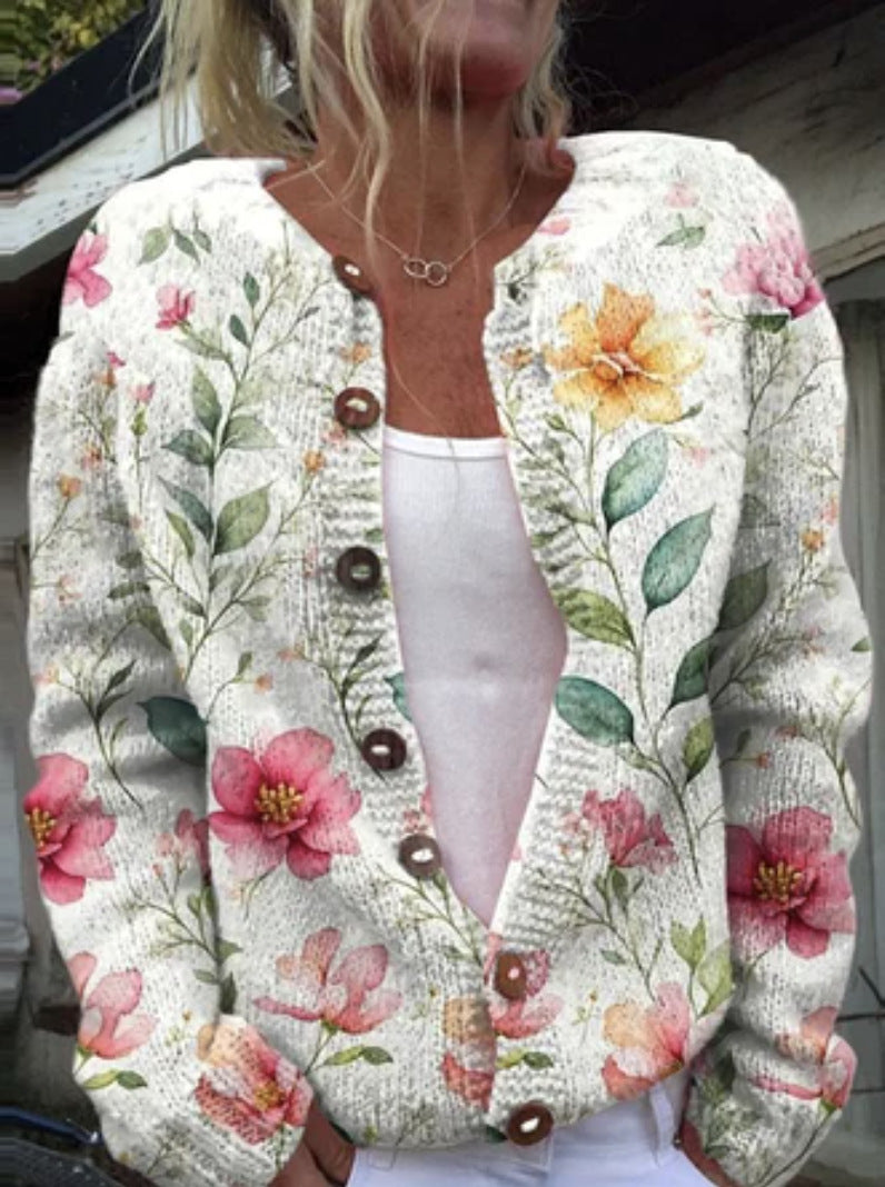 Women's 3D Digital Print Knitted Cardigan Sweater