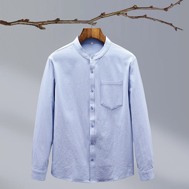 Cotton And Linen Solid Color National Style Men's Shirt
