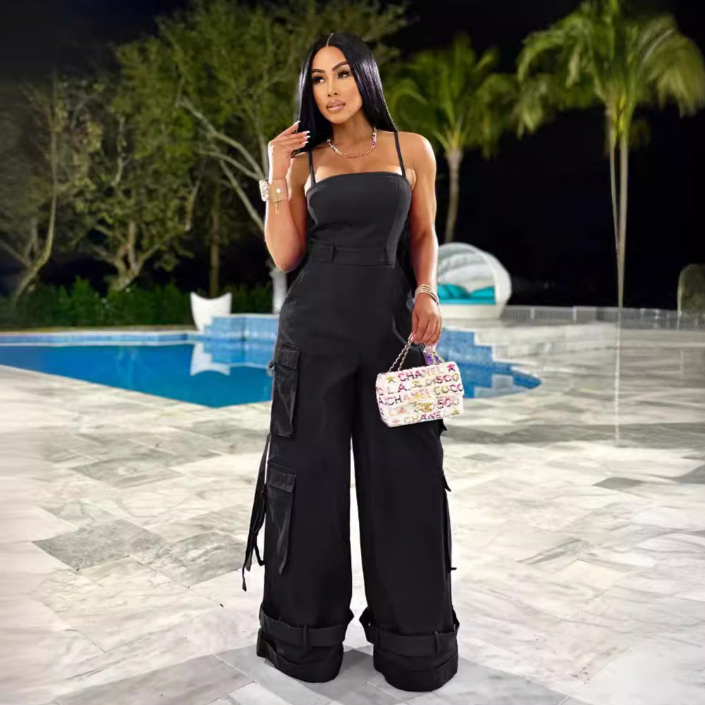 Women's Utility Wide-Leg Jumpsuit with Pockets