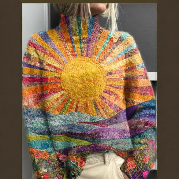 Printed Autumn And Winter New High Neck Long Sleeve Sweaters Women's Clothing