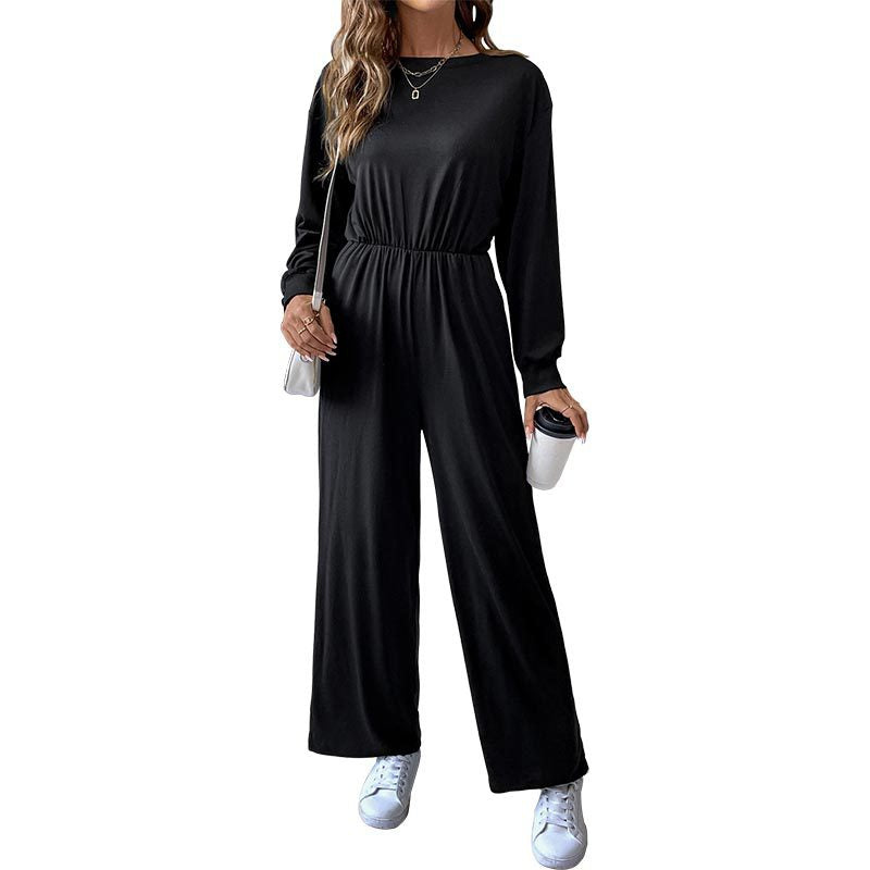 Women's Casual Solid Long Sleeve High-Waist Jumpsuit